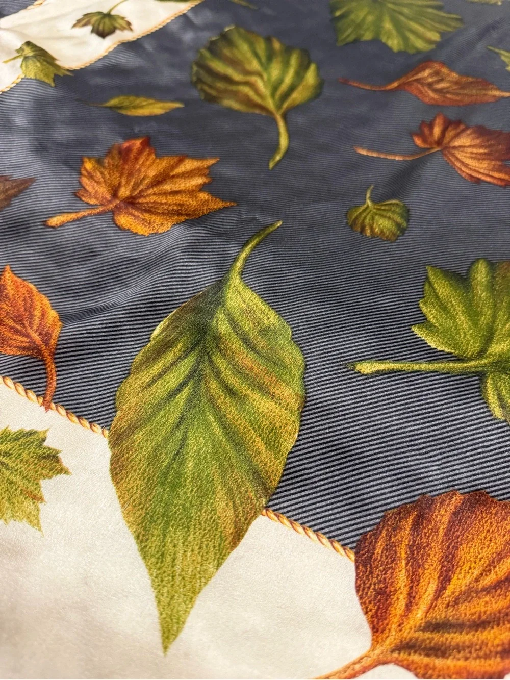Anne Klein Dark Gray Scarf with Autumn Leaf Print